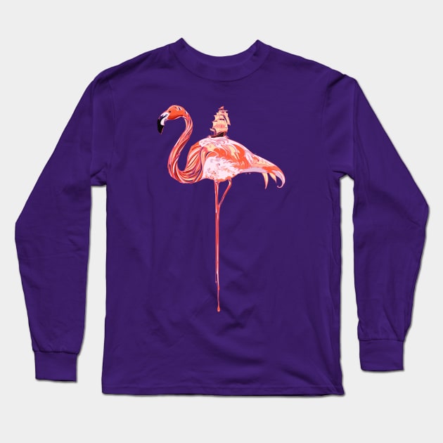 Flamingo & Sea Long Sleeve T-Shirt by huebucket